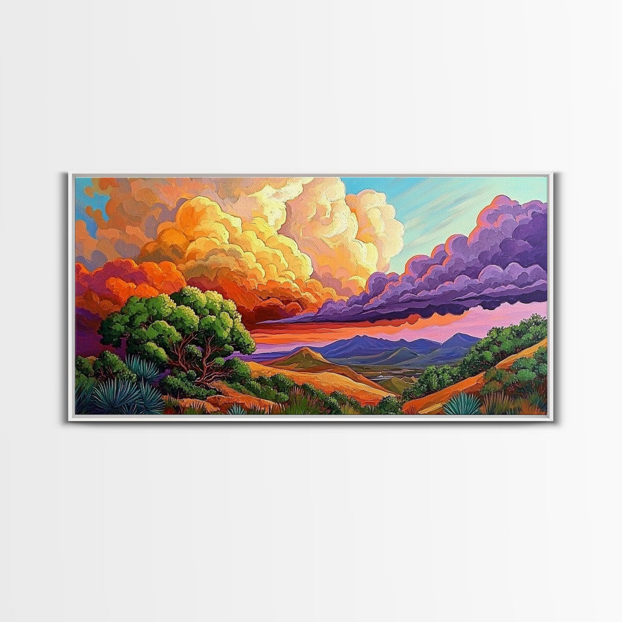 Desert Mountains, Sky, Sunset Clouds, Framed Canvas Print, Colorful Landscape Art, Office Wall Decor, Western Scenery, Autumn Vibes