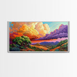 Desert Mountains, Sky, Sunset Clouds, Framed Canvas Print, Colorful Landscape Art, Office Wall Decor, Western Scenery, Autumn Vibes