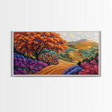 Tree Autumn, Hillside, Fields, Autumn hillside landscape, Framed Canvas Print, Fall Decor, Nature Inspired Wall Art, Living Room Art