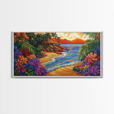 Tropical, Beach, Sunset, Palm, Vibrant tropical beach art, Canvas Print, Island Paradise Decor, Vacation Vibes, Living Room Art