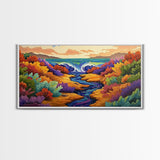 Waterfall, Canyon, Nature, Ocean, Framed Canvas Print, Boho wall art, nature landscape art, vibrant waterfall decor, bathroom wall art