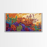 Succulent, Desert, Bloom, Sunset, Framed Canvas Print, Cactus boho art, colorful desert wall decor, Southwestern kitchen wall art