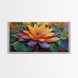 Lotus Bloom, Garden, Art, Framed Canvas Print, Vibrant lotus flower artwork, zen boho decor, meditation room or bathroom wall art