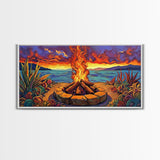 Campfire Desert, Sunset, Fiery Skies, bold landscape Canvas Print, autumn outdoor art, cozy rustic living room wall décor