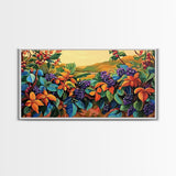 Grapes Harvest, Vineyard, Autumn, Framed Canvas Print vibrant fall kitchen wall art, farmhouse harvest decor, vineyard fruit painting