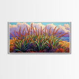 Wheat Grasses, Coastal, Sunrise, Canvas Print rustic boho kitchen wall art, country field beach decor, nature inspired autumn artwork
