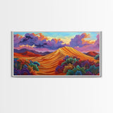 Sand Mountain, Clouds Sunset, Canvas Print, vibrant desert, mountain landscape, dusk dramatic sky, Autumn Decor, Boho Living Room