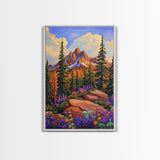 Mountain Forest, Wildflowers, Scenic, Framed Canvas Print, Nature Lover Gift, Cabin Decor, Rustic Living Room Art, Woodland Landscape