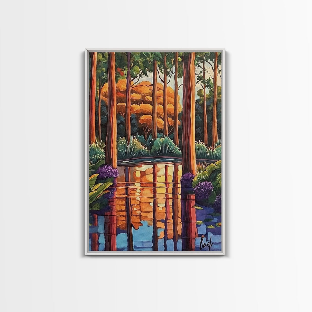 Forest Reflections, Tranquil, Trees, Canvas Print peaceful landscape art, serene nature wall decor, cabin bathroom art, rustic boho style