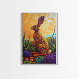Bunny Cactus, Desert, Whimsical Framed Canvas Print, Eclectic Living Room Wall Art, Boho Southwest Decor, Colorful Animal Painting