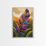 Tropical Feather, Sunset, Boho, Framed Canvas Print, Tropical Feather Wall Art, Sunset Jungle Decor, Boho Botanical Artwork, Bedroom Accent