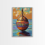 Buoy Sea, Sunset, Nautical Ocean Wall Art, Beach House Decor, Coastal Colorful Accent, Tropical Framed Canvas Print