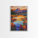 Mountain Autumn, River, Vibrant Reflection Canvas Print, Nature Wall Decor, Cabin or Lodge Living Room Art, Fall Landscape Style