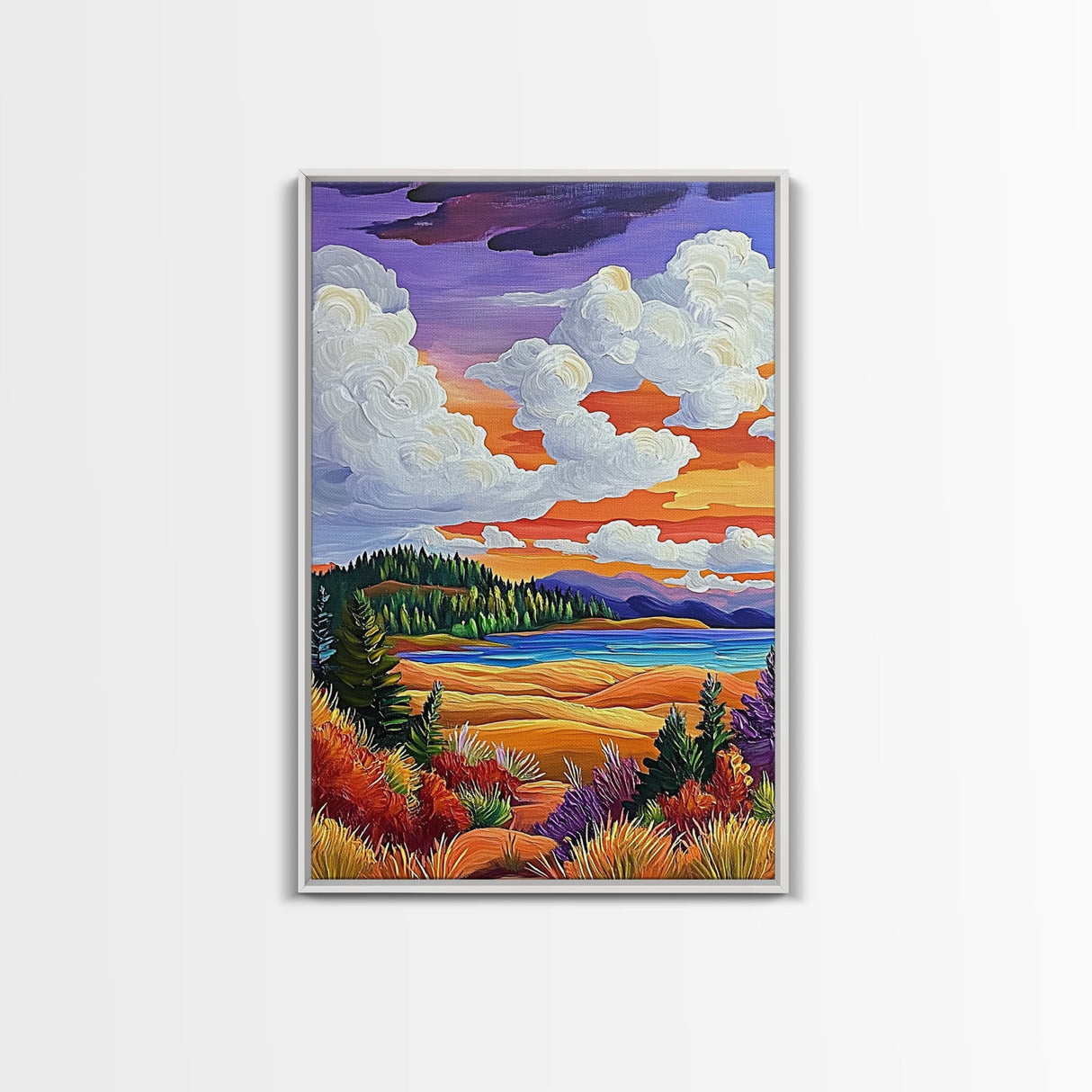Autumn Fields Art, Colorful Fall Landscape, Cozy Sunset Decor, Nature Vibes Print, Framed Canvas Print, Bedroom Wall Art, rustic style
