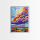 Majestic Cloudscape Art, Sunset Beach Painting, Bold Sky Print, Dreamy Nature Decor, Framed Canvas Print, Living Room Wall Art, surreal art