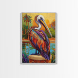 Pelican Portrait, Coastal Bird, Tropical Scene, Canvas Print, beach house decor, boho coastal art, Wildlife Painting, Living Room Wall Art