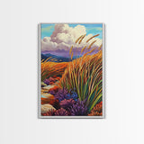 Autumn Prairie, Golden Fields, Windy Wheat, Nature Trail, Framed Canvas Print, Fall Wall Art, rustic farmhouse decor, cozy style