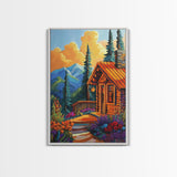 Cabin Escape, Fall Glow, Mountain Forest, Rustic Beauty, Canvas Print, Autumn Wall Art, Log Cabin Decor, Cozy Living Room Accent