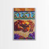 Colorful Crab, Coastal Tile Art, Beachy Wall Accent, Nautical Style, Kitchen Wall Art, Seaside Decor, Canvas Print, Tropical Vibe