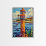 Nautical Pole Art, Tropical Shoreline Decor, Canvas Print, Coastal Boho Wall Art, Bathroom Beach Theme, Island Inspired Design