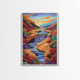 Canyon River Stream, Vibrant Landscape, Sunset Colors, Nature Scene, Framed Canvas Print, Bedroom Wall Art, Fall Home Decor, Boho Art