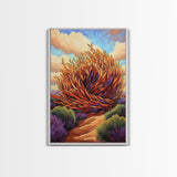 Desert Winds, Autumn Tumbleweed, Nature Path, Wild Colors, Framed Canvas Print, Entryway Wall Art, Fall Rustic Decor, Southwest Art