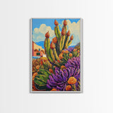 Cactus Flowers, Desert, Bright Succulent Garden, Framed Canvas Print, Colorful Kitchen Wall Art, Boho Desert Decor, Eclectic Nature Style