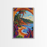 Tropical Palm, Beach, Archway, Canvas Print, Vibrant tropical beach with palm trees through archway, boho bedroom island-inspired wall decor
