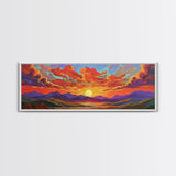 Sunset Cloudscape, Vibrant Sky Painting, Colorful Wall Decor, Nature Scene, Autumn Palette Living Room Framed Canvas Print, Office Art