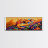 Abstract Wave, Fiery Floral Splash, Boho Landscape Art, Framed Canvas Print, Bold Living Room Statement Wall Decor