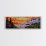 Cloudy Mountains, Sunset Glow, Forest Horizon, Tranquil Vibes, Framed Canvas Print, peaceful landscape, bedroom wall art