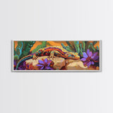 Vibrant Lizard Art, Desert Gecko Painting, Succulent Garden Colors, Framed Canvas Print, Eclectic Kitchen Wall Decor, Animal Art