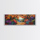 Autumn Archway, Colorful Path, Forest Lake, Vibrant Trees, Framed Canvas Print, Entryway Wall Art, Fall Nature Scene, Boho Art