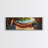 Hammock Retreat View, Relaxing Outdoor Space, Nature Art, Framed Canvas Print, summer art, patio decor, boho style, bedroom wall