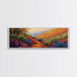 Vibrant Desert Path, Bold Landscape Painting, Agave and Sunset View, Framed Canvas Print, Southwest Kitchen or Hallway Wall Art