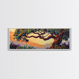 Majestic Tree Sunset, Enchanted Forest Landscape, Whimsical Nature Wall Art, Framed Canvas Print, Zen Bedroom or Entryway Decor