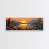 Mountain Sunset Lake, Bold Nature Landscape, Vibrant Water Reflection, Framed Canvas Print, Rustic Living Room or Cabin Wall Art