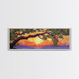 Tropical Tree Sunset, Ocean View Art, Island Vibes, Framed Canvas Print, Beach House Decor, Sunset Wall Art, Coastal Boho Art
