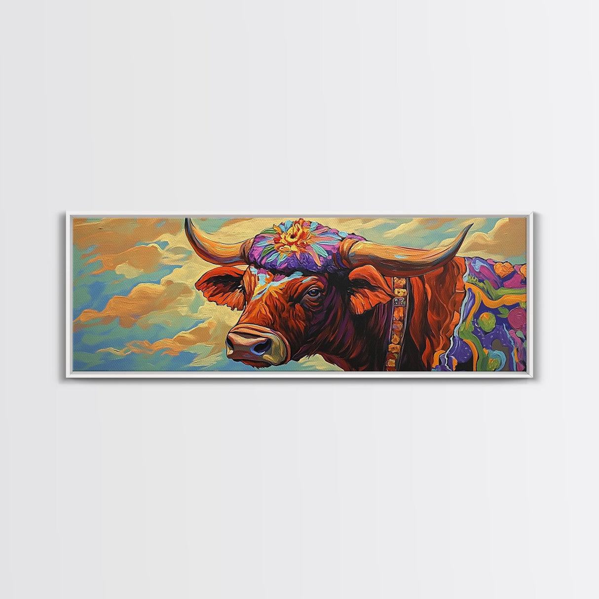 Floral Highland Cow, Western Wall Art, Rustic Charm, Canvas Print, Farmhouse Decor, Living Room Wall Art, Country Animal Art