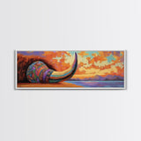 Longhorn Skull, Sunset Sky, Boho Western, Tribal Texture, Framed Canvas Print, Desert Wall Art, Living Room Decor, Southwestern Vibe