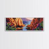 Cactus Cove View, Mountain Sunset, Desert Oasis, Framed Canvas Print, Boho Living Room Wall Art, Nature Inspired Art, Colorful Decor