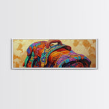 Leather Saddle, Western Gear, Bold Colors, Framed Canvas Print, Cowboy Rustic Wall Art, Boho Entryway Decor, Southwestern Farmhouse Style
