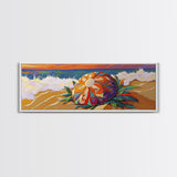 Sea Shell Flower, Ocean Breeze, Sunset Shoreline, Whimsical Beach Framed Canvas Print, Bathroom Wall Art, Tropical Coastal Art