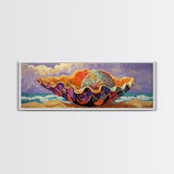 Sea Shell, Ocean Treasure, Vibrant Shell, Beach Fantasy, Framed Canvas Print coastal kitchen art, eclectic decor, colorful wall print