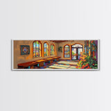 Sunlit Adobe Room, Southwest Architecture Art, Spanish Villa Scene, Rustic Warm Tones, Framed Canvas Print, Hallway Hacienda Decor