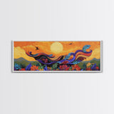 Abstract Bird, Flying Feathers, Bold Sunset, Canvas Print, Vibrant Boho Art, Living Room Statement Piece, Fall Color Palette