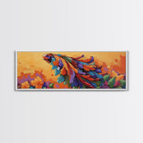 Tropical Parrot, Feathers Bloom, Jungle Vibes, Framed Canvas Print, Bright Animal Wall Art, Boho Living Room Decor, Bold Colors