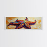 Starfish Pattern, Bold Beach, Ocean Life, Framed Canvas Print, Coastal Bathroom Wall Art, Nautical Boho Decor, Summer Ocean Style