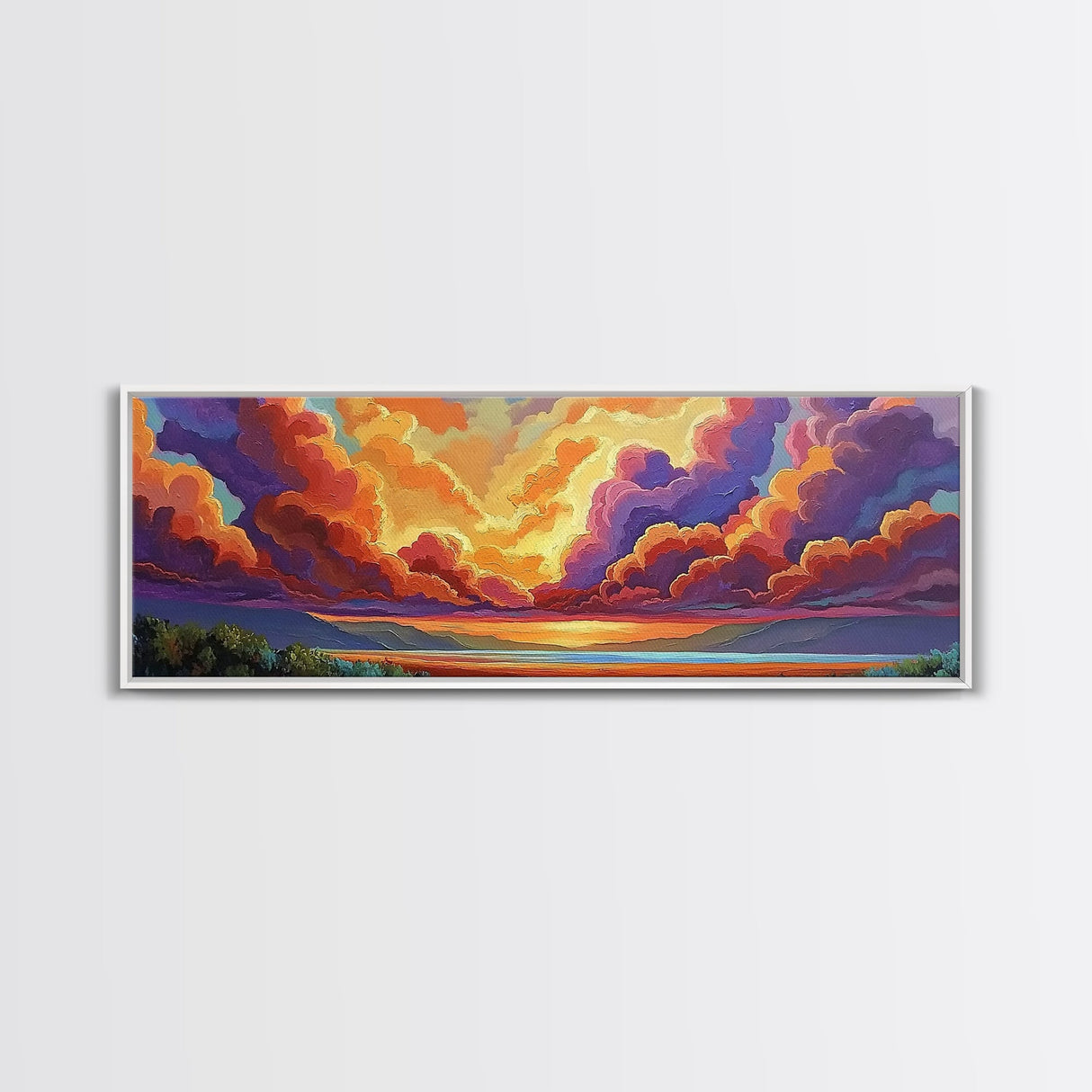 Sunset Cloudscape, Vibrant Sky Painting, Dramatic Evening Art, Framed Canvas Print, Moody Landscape Wall Art, Autumn Bedroom Decor