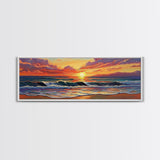 Crashing Sunset Waves, Ocean Horizon Art, Coastal Abstract Painting, Framed Canvas Print, Colorful Living Room Wall Art, Beach Vibes